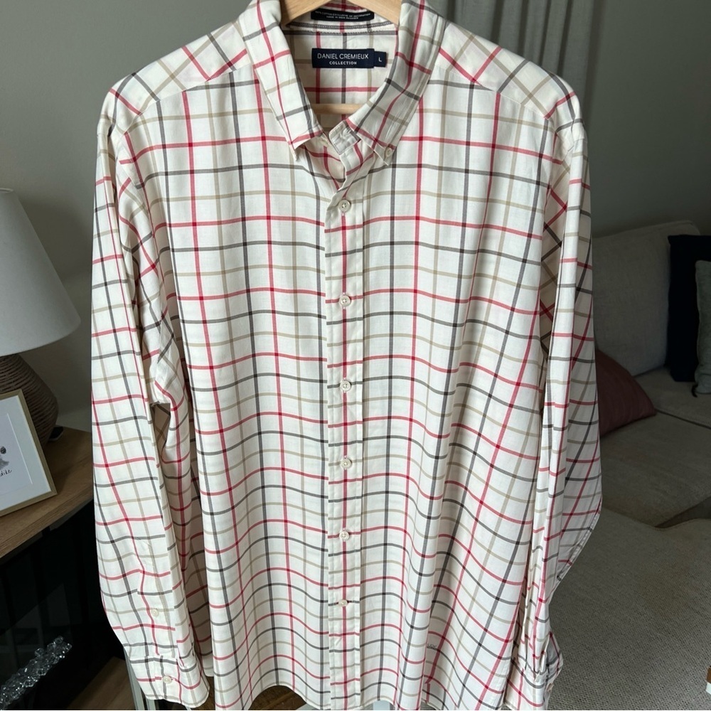 Daniel Cremieux Men’s Cream/red/gray Long Sleeve Plaid Button Up Size L